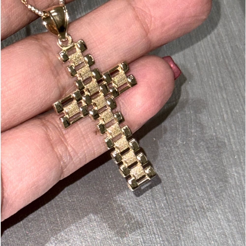 10k solid gold Rolex design cross pendant, cross charm for men luxury gold cross